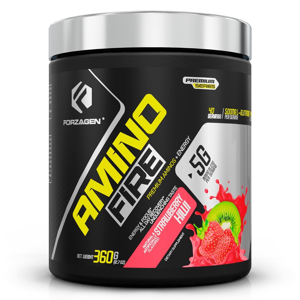 Forzagen Amino feu de l'Amino essentiel poudre d'énergie pour pré-entraînement de BCAA énergie Boost & Muscle Recovery mélange, améliorer la concentration et la concentration, supplément alimentaire de fraise Kiwi, 40 portions