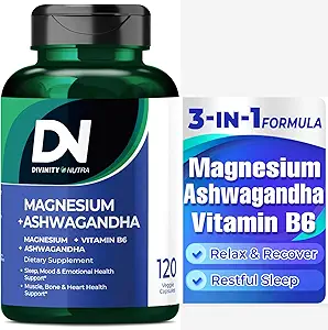 Divinity Nutra Magnesium Ashwagandha Supplement, Berechnung Magnesium Glycinat & Malate Vitamin B6 für Muskeln Knochen Gesundheit Unterstützung Muskel Erholung, Calm & Entspannung 468mg 120 ct (2 Month Supply)