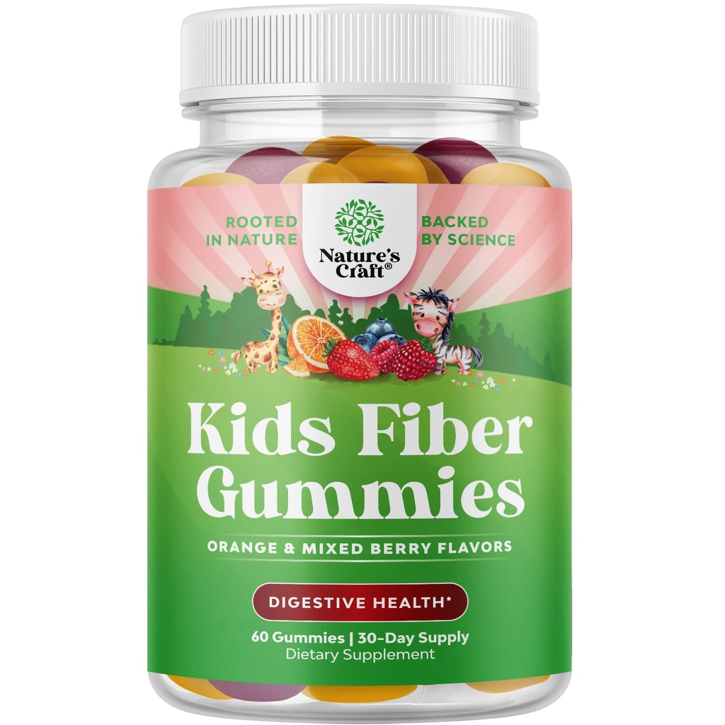 High Prebiotic Fiber Gummis für Kinder - Nahrungsfaser-Ergänzungen für Verdauung & Verstopfung - Chicory Root Kids Immune Gummis - Non-GMO & Vegan Verdauungsergänzungsmittel - 60 Count