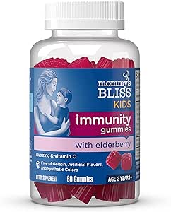 Bliss Kids Elderberry Gummies, Supporta l'immunità con Black Elderberry, Zinc & Vitamin C, Gluten Free & Vegan, Età 2 Anni+ (60 Conte)