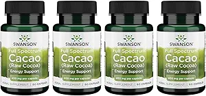 Swanson Spettro completo Cacao (Cocoa Raw) - Integratore a base di erbe Promuovere il supporto energetico delicato - Formula tradizionale di frutta intera - (60 capsule, 400mg ogni) 4 Pack