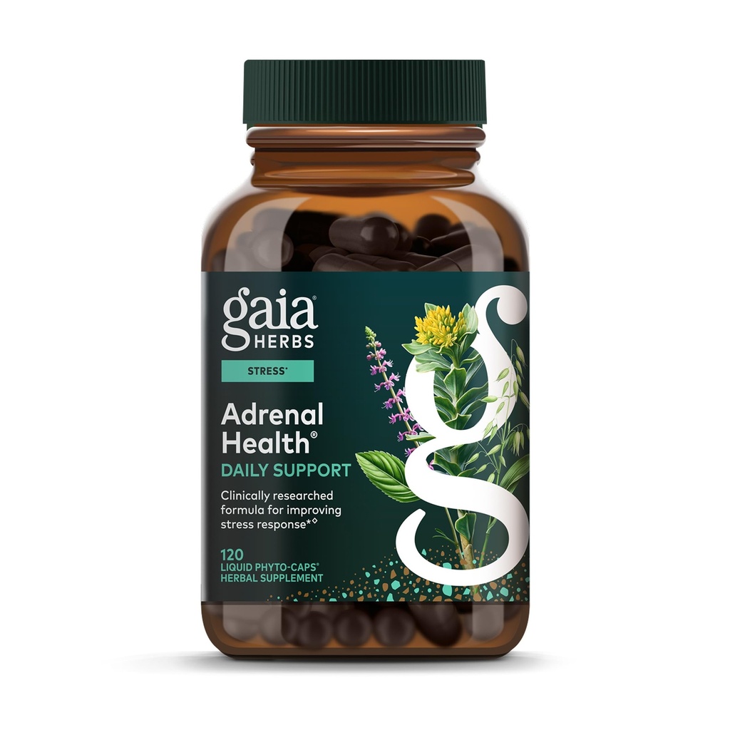 Gaia Herbs Adrenal Health Daily Support - Kräuterergänzung mit Ashwagandha, Holy Basil & Schisandra - Hilfe Pflege gesunder Energie & Stress Levels* - 120 Vegan Liquid Phyto-Capsules (120-Day Supply)