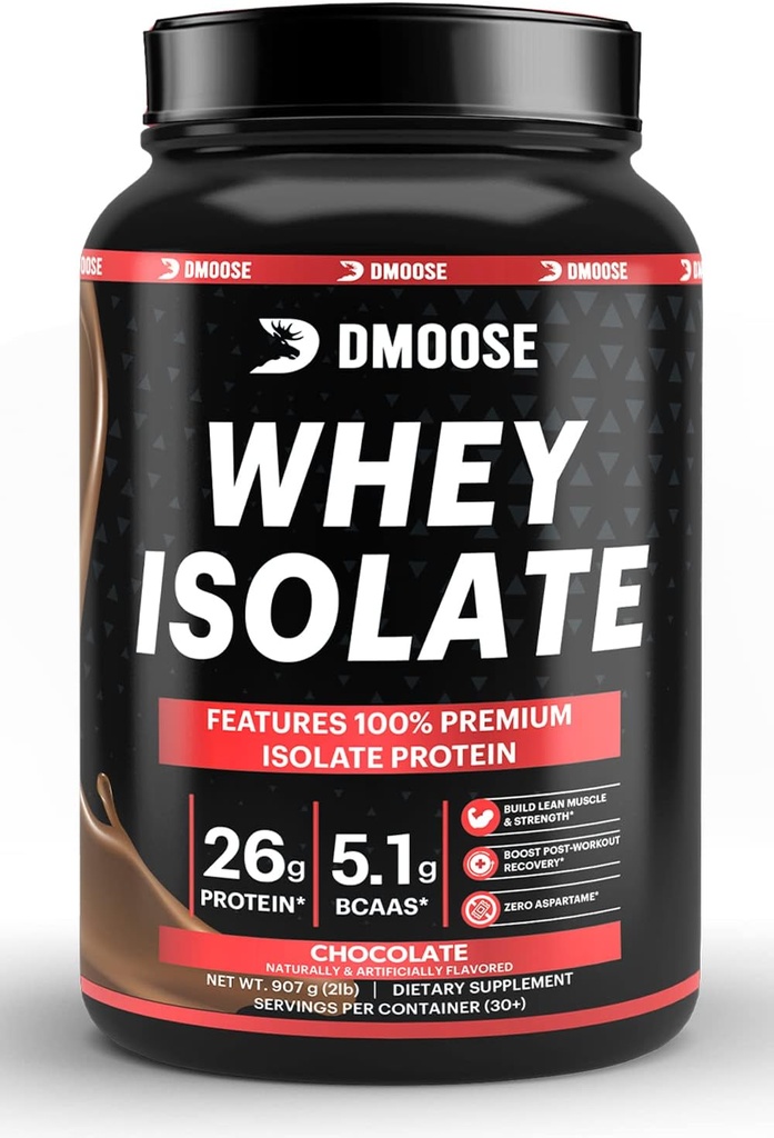 DMoose Whey Isolate Protein Pulver I 26 g Protein I 5.1g BCAAS I Gluten Free I Hilft, Muskelmasse zu halten & Verringern Erholung Zeit I Schokolade & Vanille I 30 Servierungen