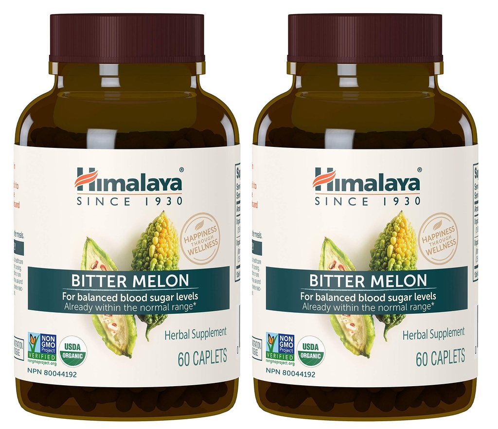 Himalaya Organische Bittermelone - Herbal Glucose Metabolism Support - USDA Organisch, Nicht-GVO, Vegan, Glutenfrei, Additivfrei, 660 mg, 60 Kapseln (Paket von 2)