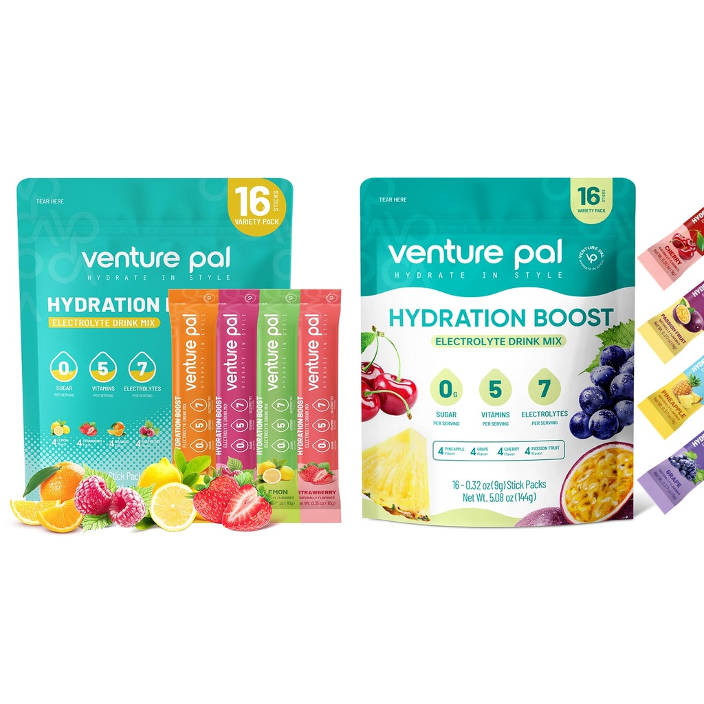 Imballaggio della polvere dell'elettrolita senza zucchero di Venture Pal - Liquid Daily IV miscela di bevanda per l'idratazione rapida e il recupero del partito | 5 vitamine & 7 elettroliti| Keto Friendly | Non OGM | Vegan certificato | 16 Sticks