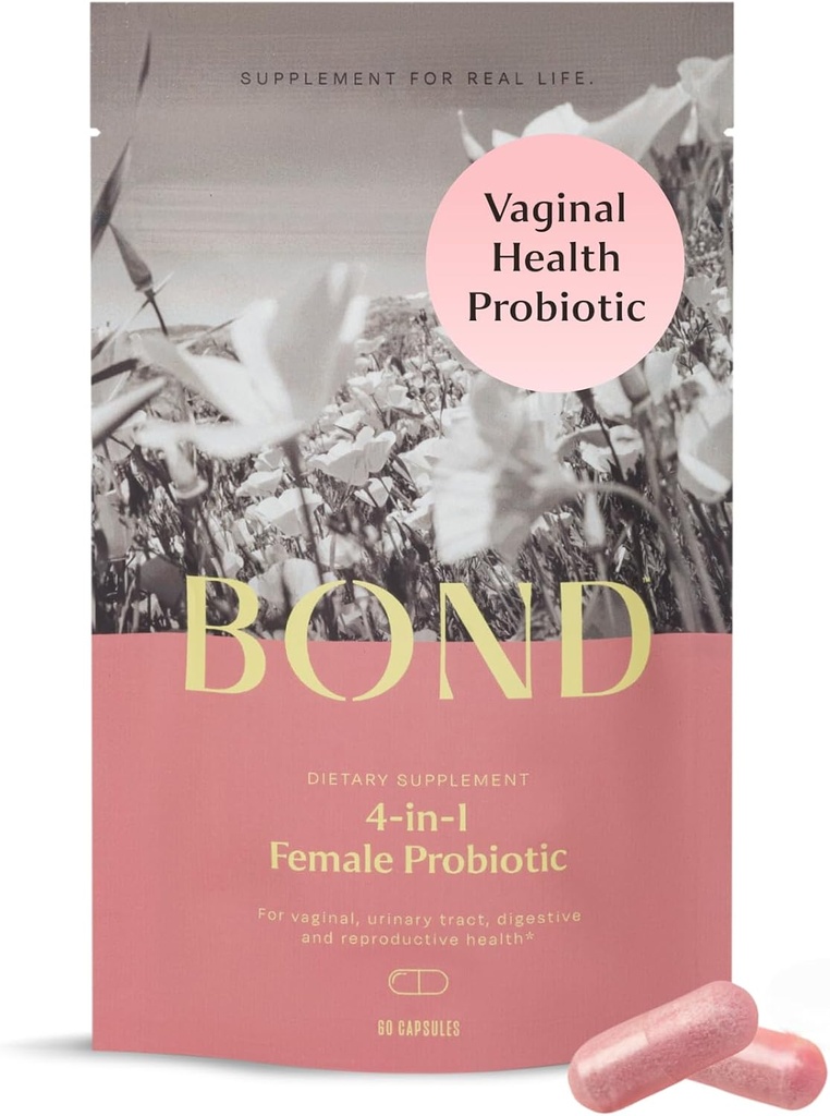 BOND 4-in-1 Probiotici vaginali per le donne per la flora vaginale, il controllo dell'odore, Yeast & pH Balance per le donne - Daily Lactobacillus Formula (5 miliardi di CFU), con Prebiotici & Cranberry, 60 capsule (2/giorno)