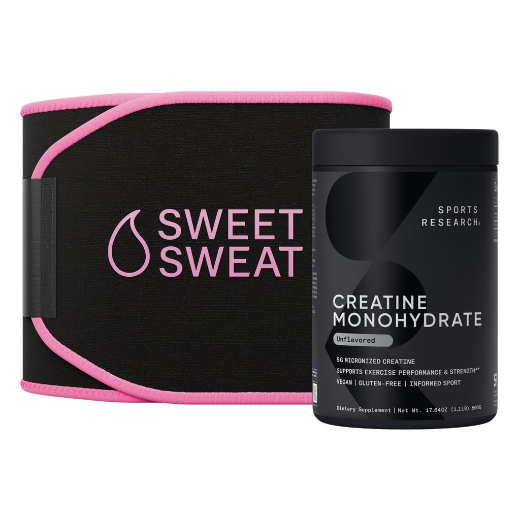 Sport Research® Training Performance Pack - Kreatin Monohydrate und Sweet Sweat Waist Trimmer (Black/Pink, Medium)