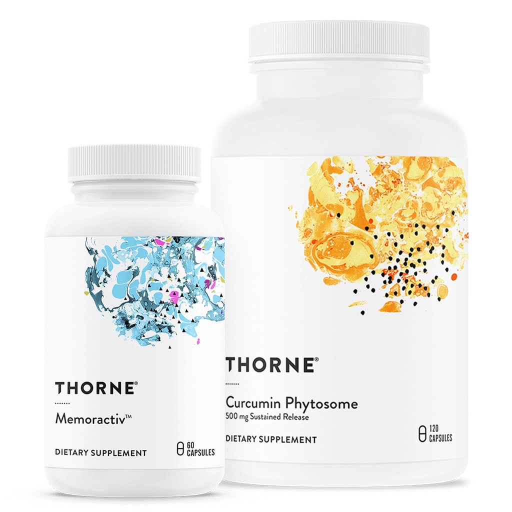 THORNE - Curcumin Phytosome Sustained Release (120 Kapseln) & Memoractiv (60 Kapseln) Bundle - Unterstützt Joint Health, Muskel-Gesundheit & Gesundes Alter - Dairy Free, Soy Free, Gluten Free
