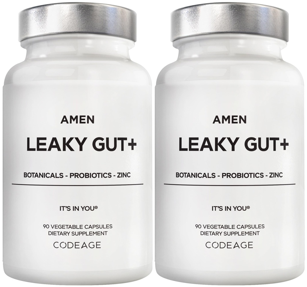 Amen Leaky Gut Supplement - Advanced Formula with Bioavailable L Glutamine, Zinc, Turmeric, DGL Licorice Root - Marshmallow Root - Probiotics & Fermented Prebiotics - Vegan, Non-GMO - 2-Pack