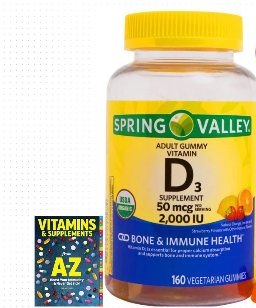 Frühlingstal Vegetarische Vitamin D3 Gummie, 2000 IU, 50 mcg, 160 Ct+Better Guide Vitamins Ergänzungen Buch kostenlos inklusive (Cannot separat verkauft)