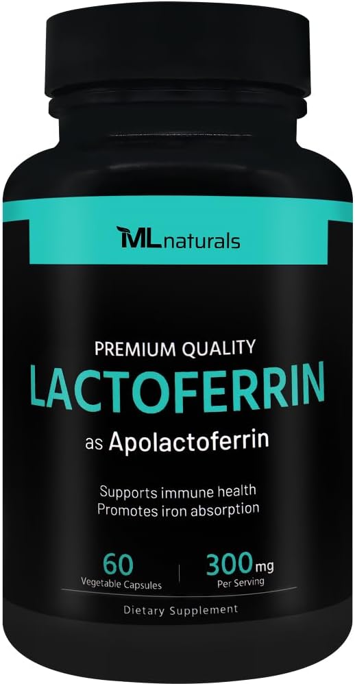 ML Naturals Lactoferrin 300 mg 60 capsule vegetali Supporta un sistema immunitario sano e assorbimento di ferro, NSF-Certified & cGMP-Compliant