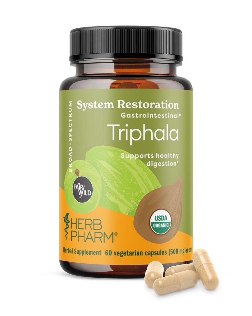 Herb Pharm USDA Organic Triphala Capsules | Cleansing & Detoxification Support & Digestive Health Support Mit Amla, Haritaki & Bibhitaki, FAIRWILD® Certified | 60 Vegan Capsules, Bis zu 30 Tage Versorgung*