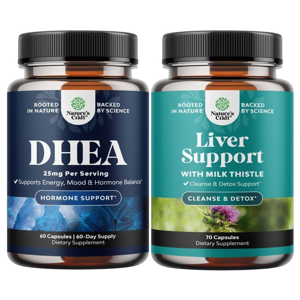 Bundle von DHEA Ergänzung für Frauen und Männer - reine DHEA 25mg für Hormon Balance - Dehydroepiandrosterone und Leberreiniger Detox & Repair - Milchdistel Ergänzung für Verdauung & Immungesundheit