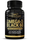 FREZZOR Omega 3 Schwarz für Joint Care & Comfort - Neuseeland Green Lipped Mussel Öl Kapseln; 53x Höhere Potenz mit UAF1000+ Super Antioxidant, No Fishy Nachgeschmack, 1-Pack, 60 Softgels