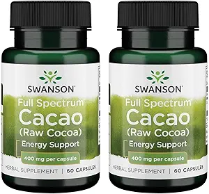 Swanson Spettro completo Cacao (Cocoa Raw) - Integratore a base di erbe Promuovere il supporto di energia mite - Formula tradizionale di frutta intera - (60 capsule, 400mg ogni) (2 Pack)