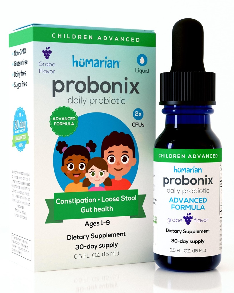 Probiotici liquidi avanzati di Humarian Probonix per bambini 30 lbs e su - 8-Strain bambini gocce probiotiche per Fortify Gut Health, Immunity and More - 30-Day Supply - Tasty Grape Flavor