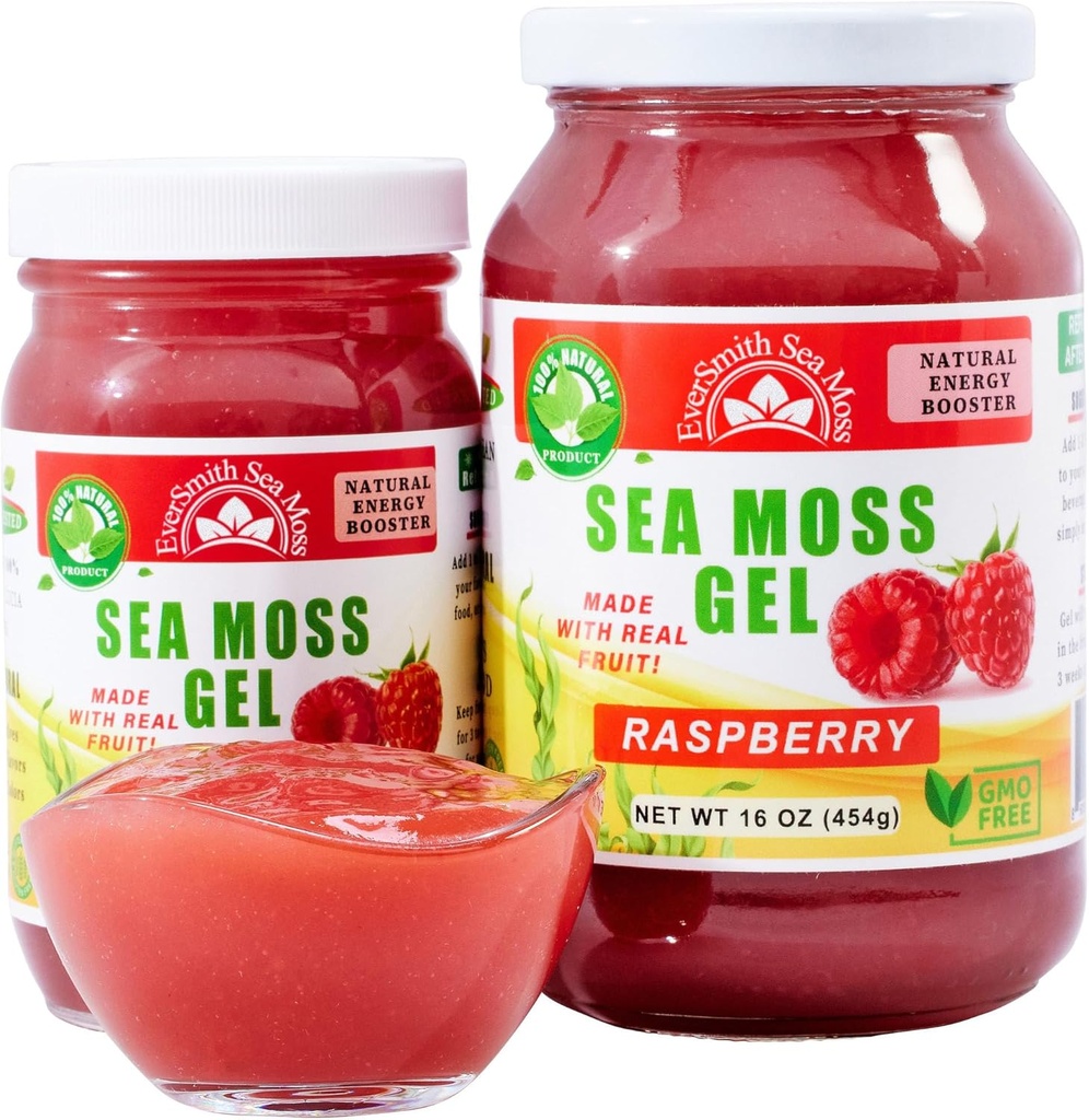 Wildcrafted Irish Sea Moss Gel | Made in USA | Rich in Vitamins & Minerals | Sea Moss Gel Raw | Supplemento nutrizionale | Raspberry (16 oz)