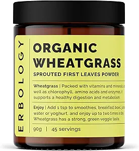 Erbology Organic Wheatgrass Powder 3.2 oz - 45 Serve - Body Cleansing e Gut Health Support - Ricco di clorofilla e ferro - Sostenibilmente Fonte in Europa - Small Batch - Vegan - OGM-Free