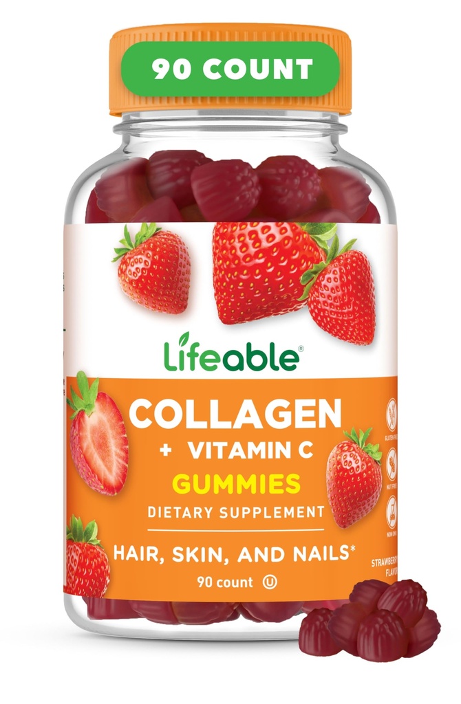 Peptidi di collagene vitali | 100mg con vitamina C | Integratori di collagene di grande gusto | Pelle per capelli vegetariani e Nails Gummies | Gummie di collagene per adulti, uomini, donne | 90 Gummies