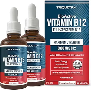 Bio-Vitamin B12 - 5000 mcg, 3 Bio-Active Formen B12: Methyl B12, Adenosyl B12 & Hydroxy B12 - Plus L-Methylfolate Cofactor | Sublingual Form, Kirsche Flavor, Vegan, Non-GMO (120 Servietten - 2 Pack)