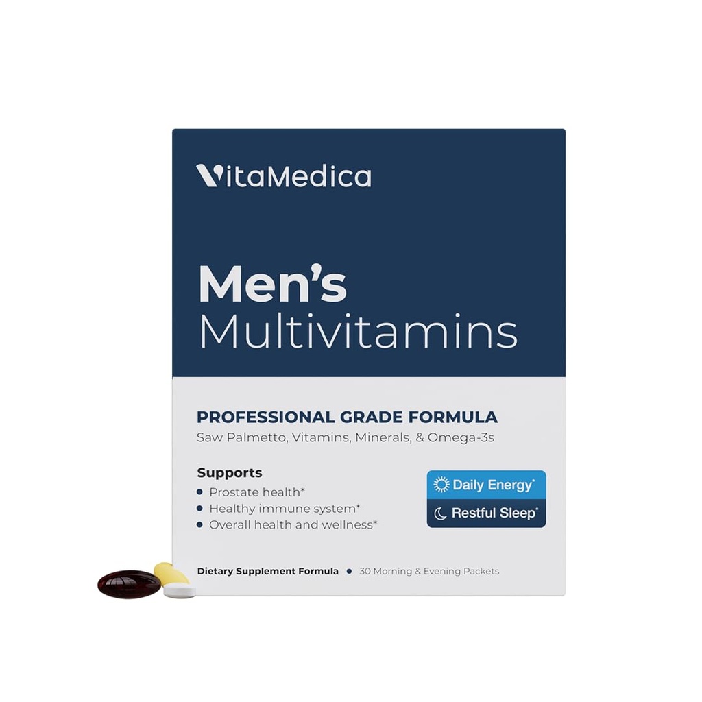 VitaMedica Männer Multivitamin mit Prostata-Gesundheitsunterstützung | Vitamine, Mineralien, Omega3s und Sägepalme | Box von 30 Easy Daily Packs | Unterstützt natürliche Energie und Schlaf | Muskel, Gemeinsame Gesundheit