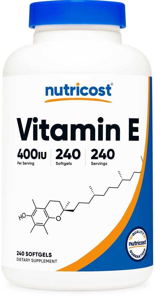 Nutricost Vitamine E 400 UI, 240 Capsules Softgel - Sans gluten, sans OGM