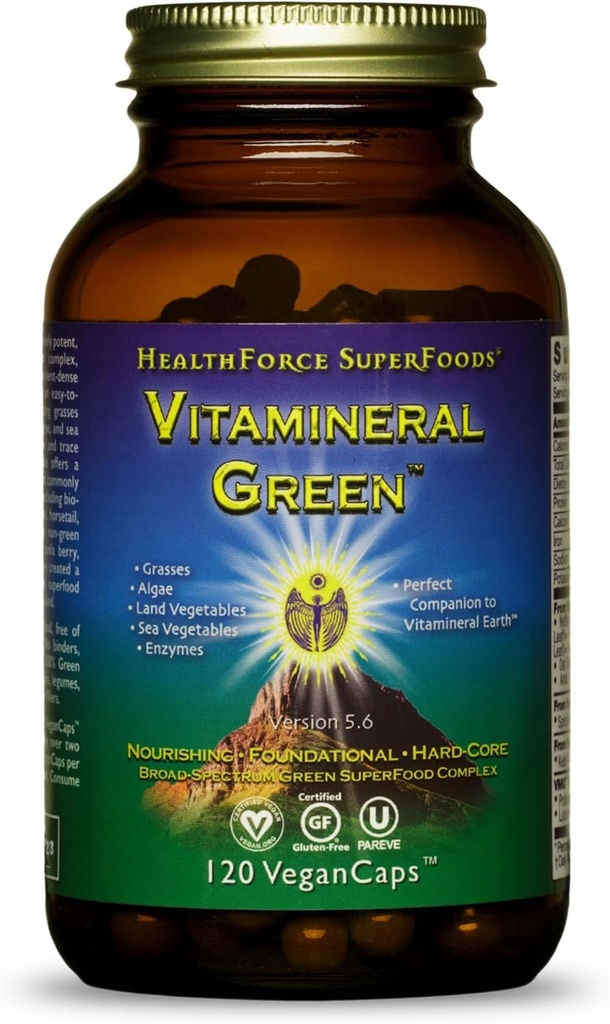 HEALTHFORCE SUPERFOODS Vitamineral Green - Supplemento minerale per il supporto immune e tiroideo - Integratore in polvere verde con ingredienti della terra - Gluten-Free & Vegan - 120 capsule
