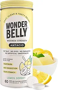Wunderbar Antacid, Effektive Sodbrennen und Instant Acid Indigestion Relief, extra Stärke Kautabletten, 1000 mg Calciumcarbonat, No Talc oder Dye, Lemon Sorbet, 60 Count