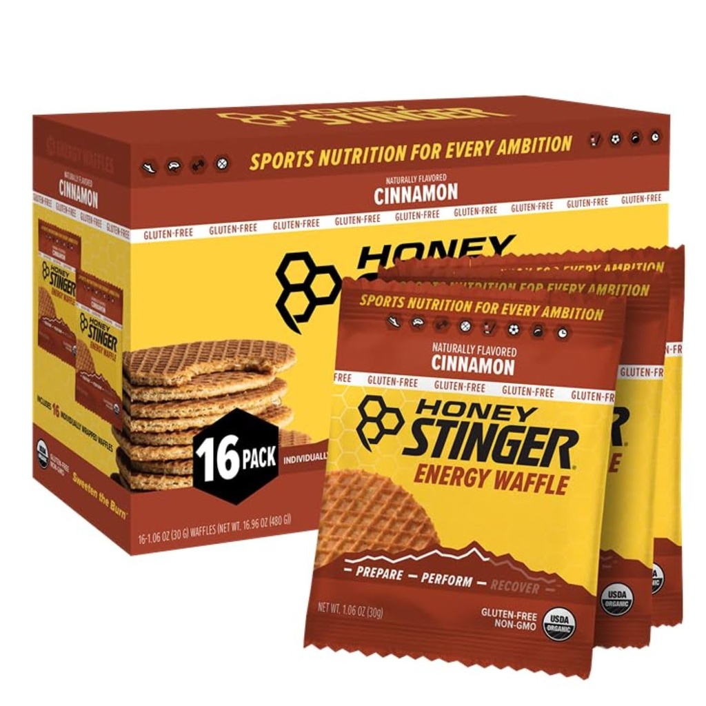 Honey Stinger Organic Gluten Free Cinnamon Waffle, Energy Stroopwafel für Übung, Ausdauer und Leistung, Sporternährung für Heim & Gym, Pre and Post Workout, Box von 16 Waffeln, 16.96 Unzen