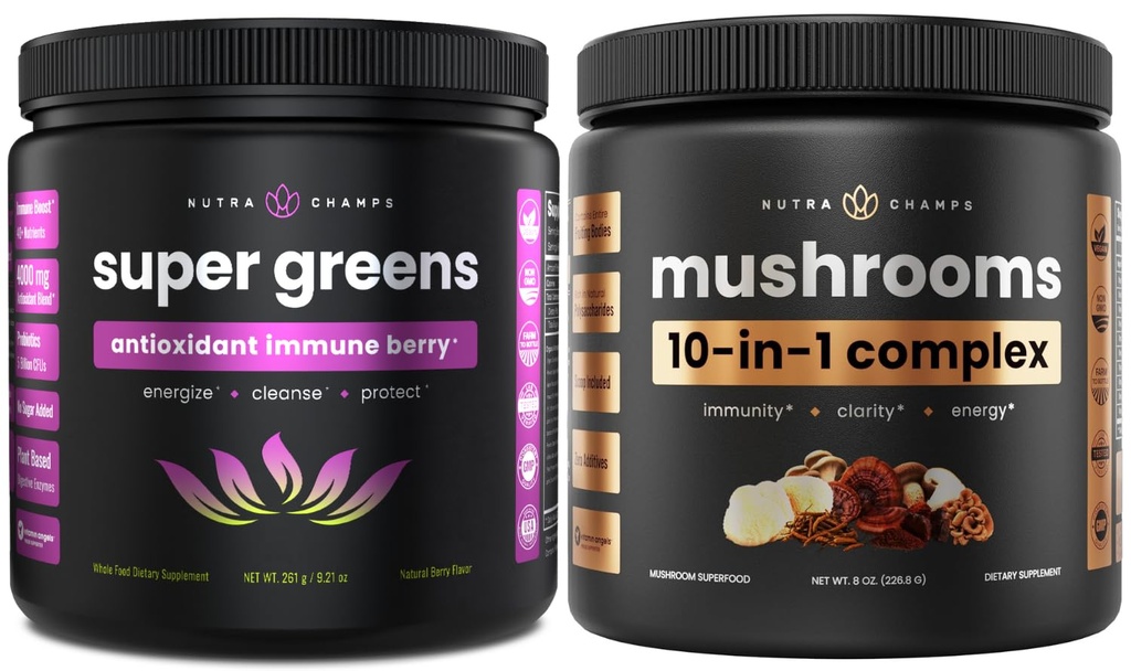 NutraChamps Super Verts Antioxydants et Super Champignons: Ultimate Brain, Gut & Body Boost