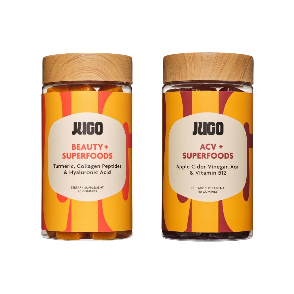JUGO Beauty + ACV Gummies Bundle – Collagène, Biotine et vinaigre de cidre de pomme – Supporte les cheveux, la peau, les ongles, la santé de Gut et le métabolisme – 100% végétarien & sans gluten