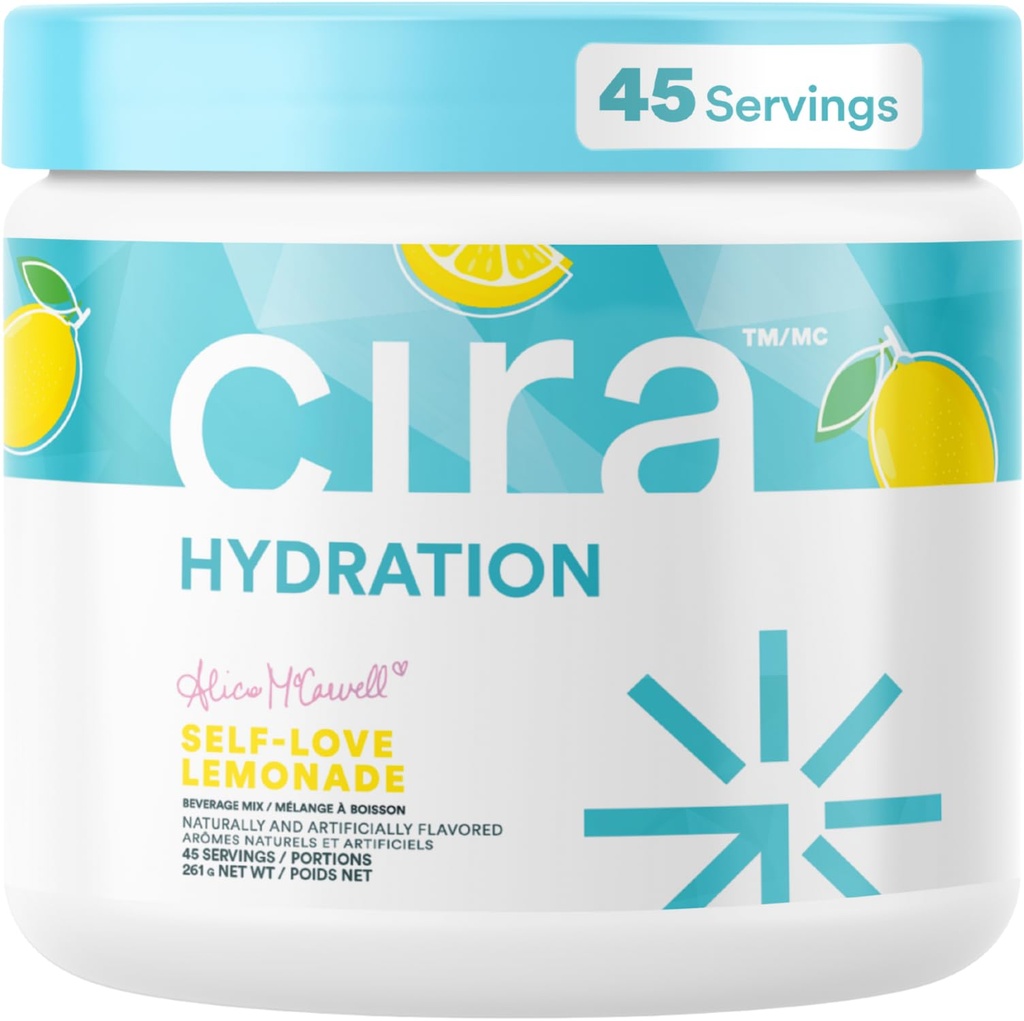 Cira Hydration Powder x Alicia McCarvell's Elektrolyt-Getränk-Mix mit Himalaya Salz für Dehydration Relief und Erholung - Self Love Lemonade, 45 Servierungen