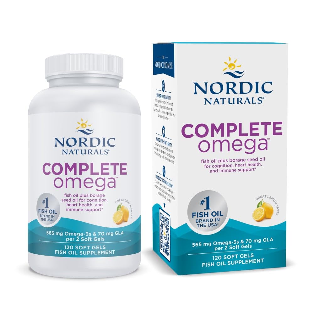 Nordic Naturals Complete Omega, Lemon Flavor - 120 gels mous - 565 mg Omega-3 - EPA & DHA avec ajout de GLA - peau saine, cognition, humeur positive - non-OGM - 60 portions