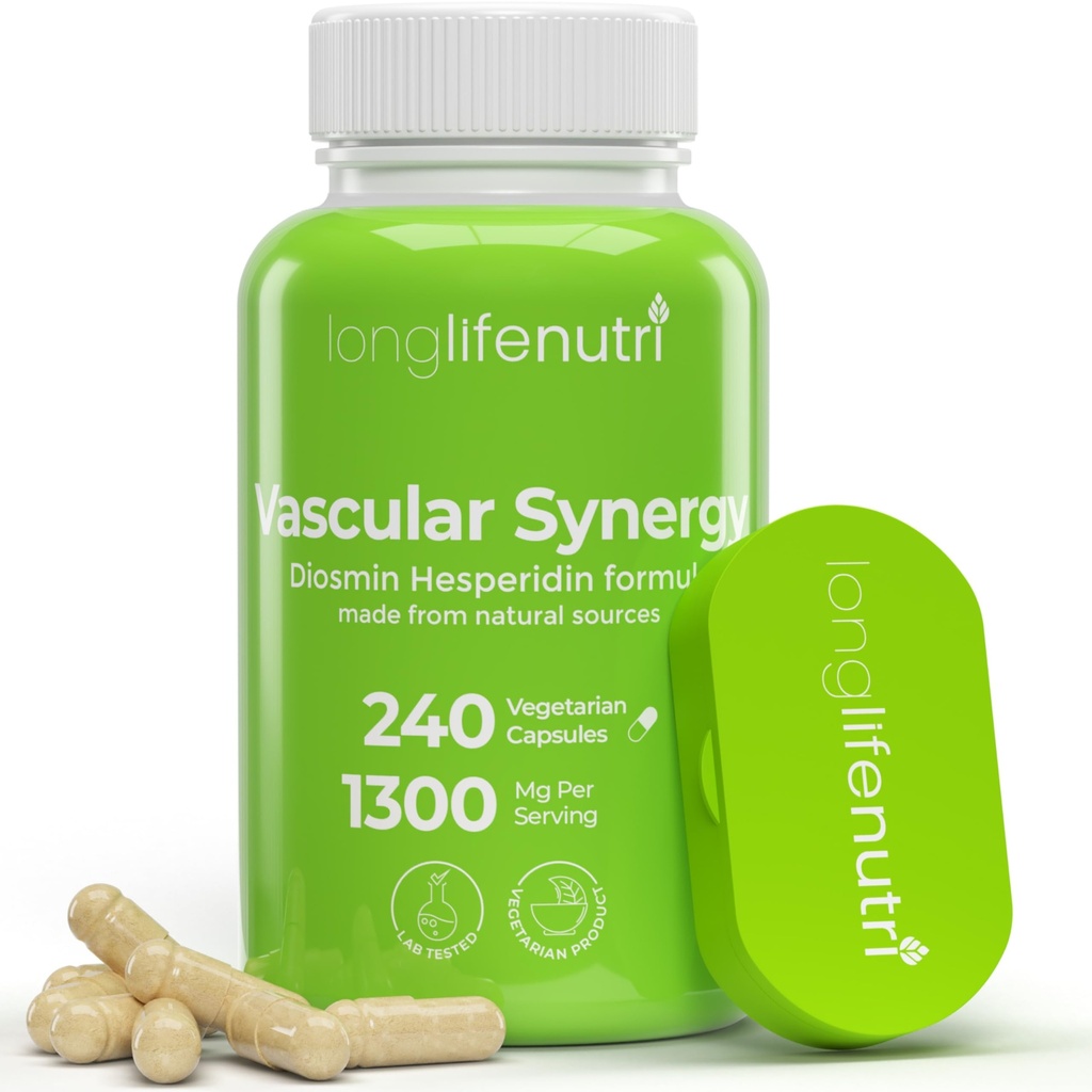 LongLifeNutri Diosmin Hesperidin Complex, Sinergia Vascolare 1000mg/300mg per Circulation & Vein Optimal Support: 240 Capsule, 120 Servings, 4-Month Supply, Made in USA