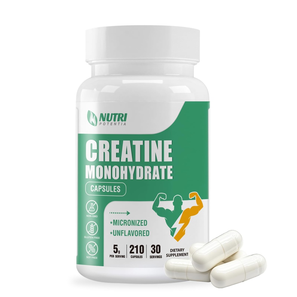 Kreatin Monohydrat Kapseln, reine Kreatin Pillen Mikronisiert für Enhanced Workout und Muskelwachstum, einfache Absorption, Non-GMO, Unflavored - 210 Kapseln