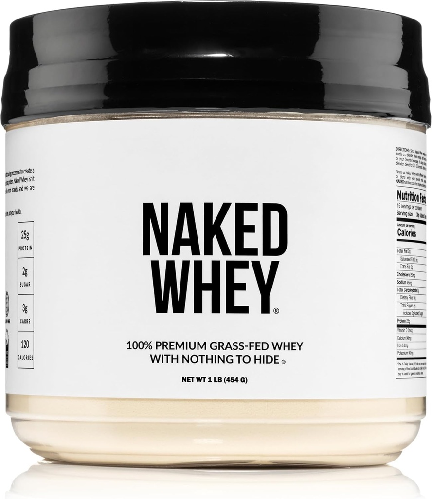 NAKED Whey 1Lb - Solo 1 Ingrediente, Grass Fed Whey Protein Powder, Undenatured, No Gmos, No Soy, Gluten Free, Stimulate Growth, Enhance Recovery - 15 Servings