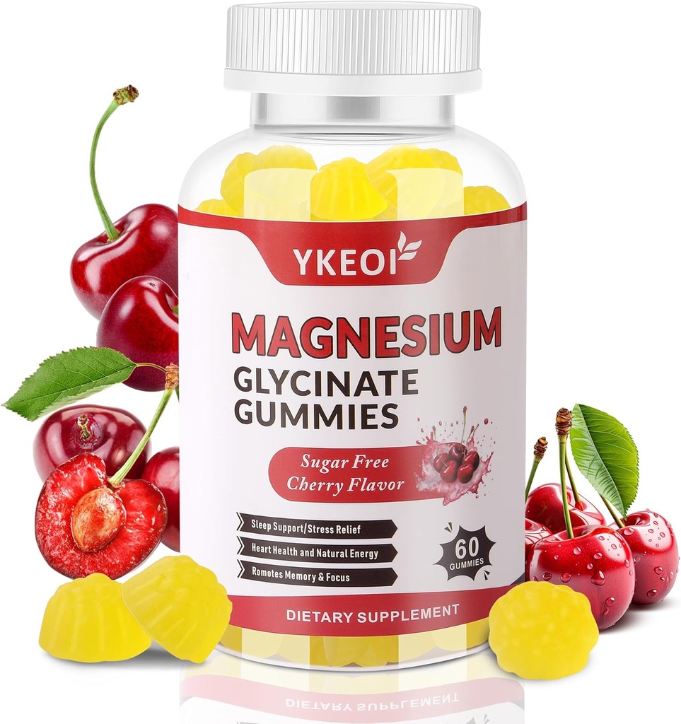 Magnesium-Glycinat-Gummien 500 Mg,Sugar freie Magnesiumergänzung Triple Magnesium Complex mit Malate 400 Mg, Citrate 400 Mg Ashwagandha 100 Mg Magnesium Supplement für Erwachsene - 60 Gummie