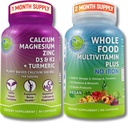 SUPPLEMENTS STUDIO Daily Immune, Bone & Energy Support Bundle für Herren & Frauen – Vegan Ganzes Lebensmittel Multivitamin Ohne Eisen & Pflanzen-basiertes Calcium Magnesium mit D3, K2 & Turmeric – Vegan, Non-GMO
