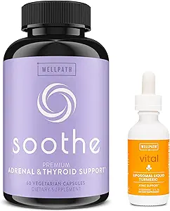WellPath Bundle di Soothe Thyroid Supporto & Hormone Balance per le donne + Vital Liquid Curcumina Gocce
