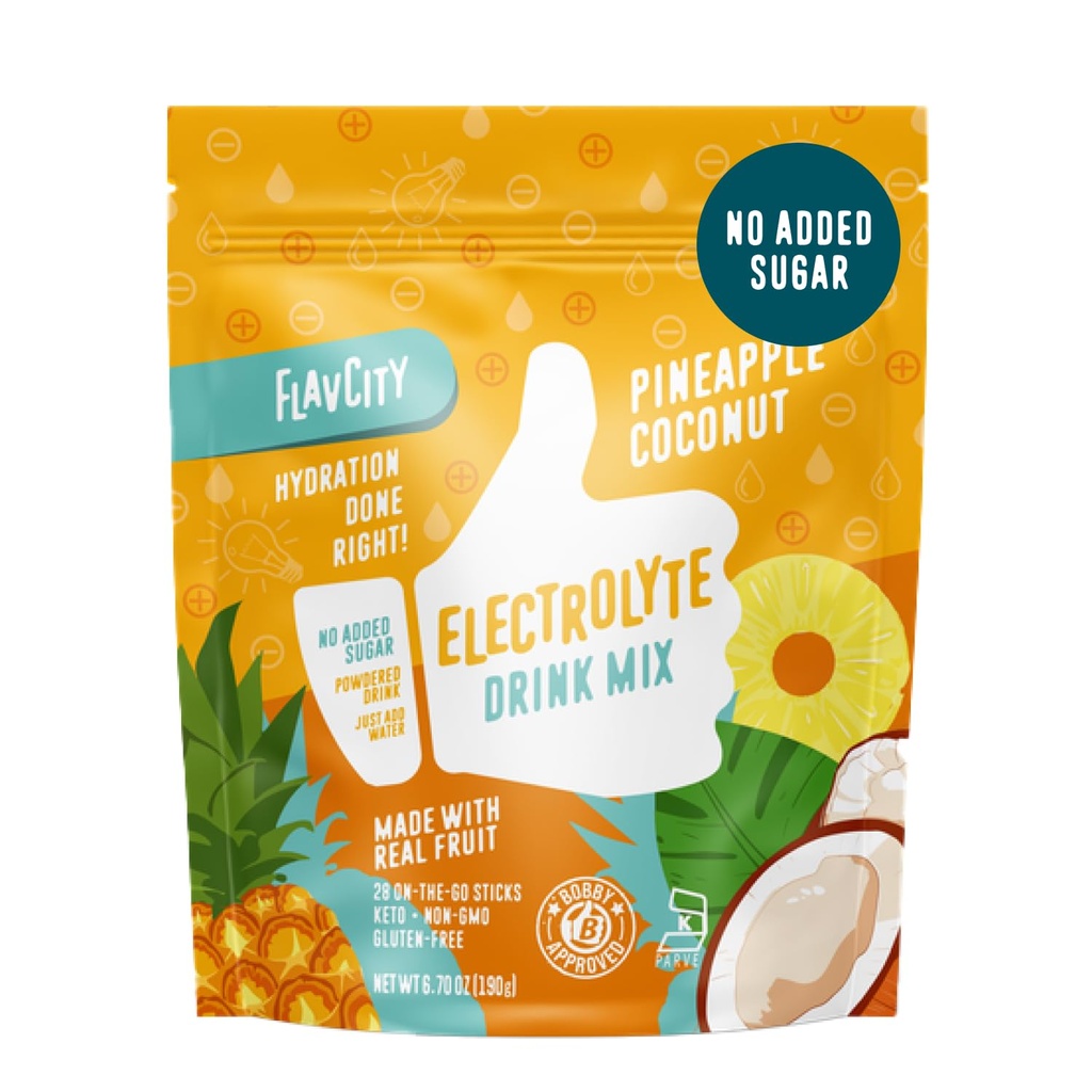 FlavCity Ananas Kokosnuss-Elektrolyten Pulver-Packets - 28 Hydration-Packets - Kein hinzugefügter Zucker - Hydration Pulver mit echtem Obst & Unrefined Sea Salt - Keto & Gluten-Free (28 Stick Packs)