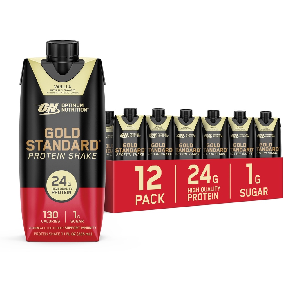 Optimum Nutrition Gold Standard Protein Shake, 24g Protein, Ready to Drink Protein Shake, Glutenfrei, Vitamin C für Immununterstützung, Vanilla, 11 Fl Oz, 12 Count (Pack of 1) (Packaging May Vary)