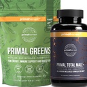Primal Récolte Primal Total Male+ & Primal Greens Multivitamine et supplément nutritionnel pour hommes avec Ginseng, Vitamines D et B, zinc, probiotiques et plus, sans gluten et sans lait