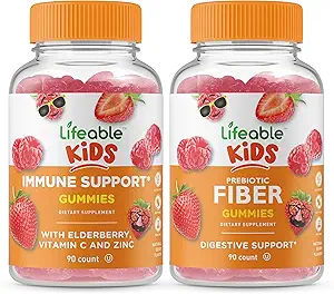 Lebendige Immununterstützung Kinder + Prebiotische Faser Kinder, Gummie Bundle - Große Verkostung, Vitamin-Ergänzung, Glutenfrei, GMO frei, Kaugummi
