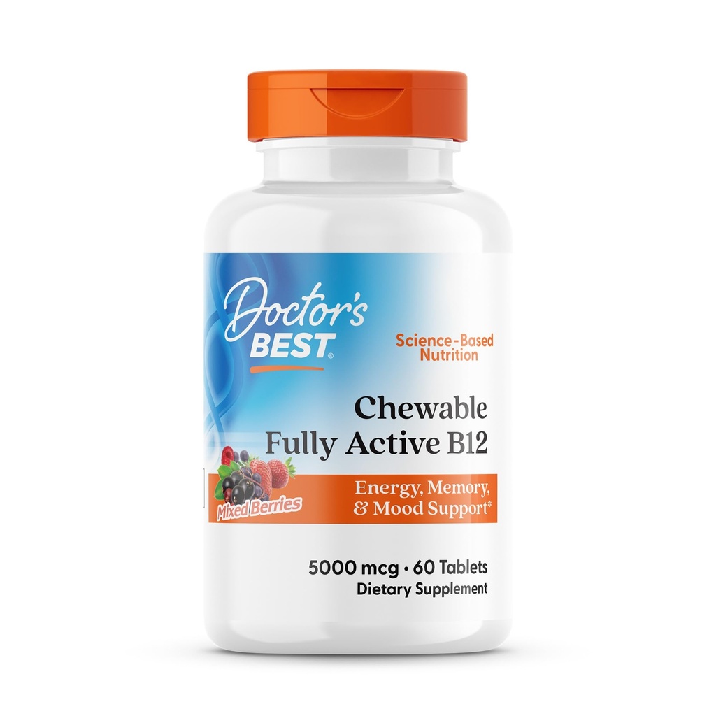 Doctor's Best Chewable Fully Active Methyl B12, Methylcobalamin, Energy, Memory, & Mood Support, Non-GMO, Gluten Free, Soy Free, Vegan 60 Tabletten