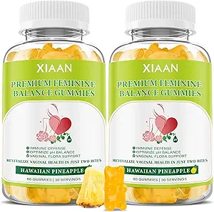 Gommies d'équilibre féminin premium pour la santé immunitaire des femmes, Gummies d'ananas hawaïens support PH Balance & santé vaginale, végétalien, sans gluten, 120 comtes