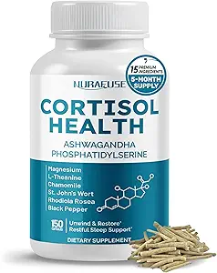 CORTISOL Santé Ashwagandha 15-en-1 Supplément avec Magnésium Phosphatidylsérine L-Theanine Chamomile Rhodiola Rosea Licorice Saint Basilic - Fabriqué aux États-Unis