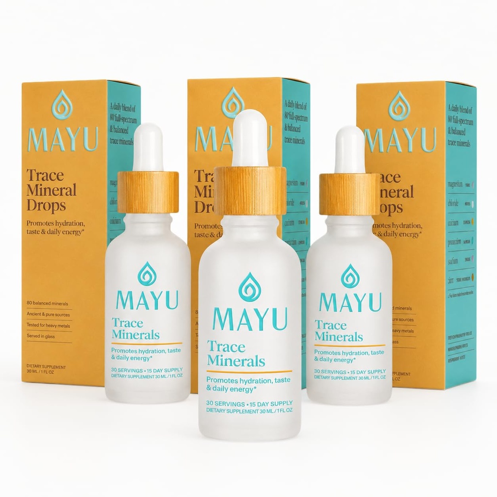 MAYU gouttes minérales concentrées de traces ioniques - riches électrolytes concentrés: suppléments de sodium au chlorure de magnésium - goutte de mélange essentielle pour le support immunitaire - eau alcaline emballée en nutriments - 3 paquets
