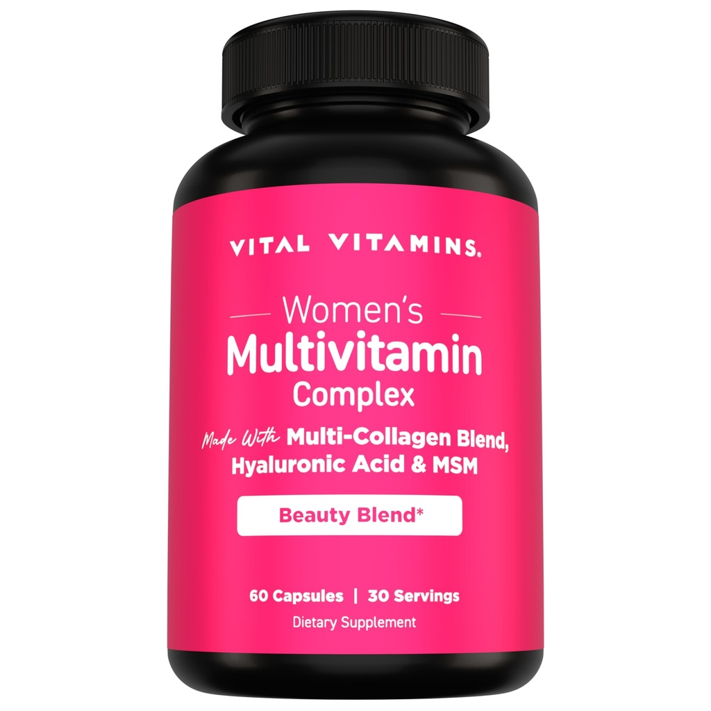 Vital Vitamine Frauen Multivitamin Complex - Hergestellt mit Multi-Collagen Blend, Hyaluronsäure, & MSM - Beauty Multivitamine - mit Vitamin A, C, E, B6, B12, D3-60 Kapseln