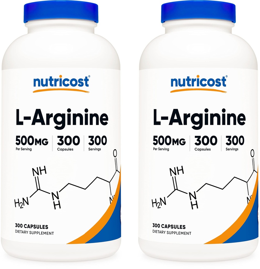 Nutricost L-Arginine 500mg, 300 capsules (2 bouteilles)
