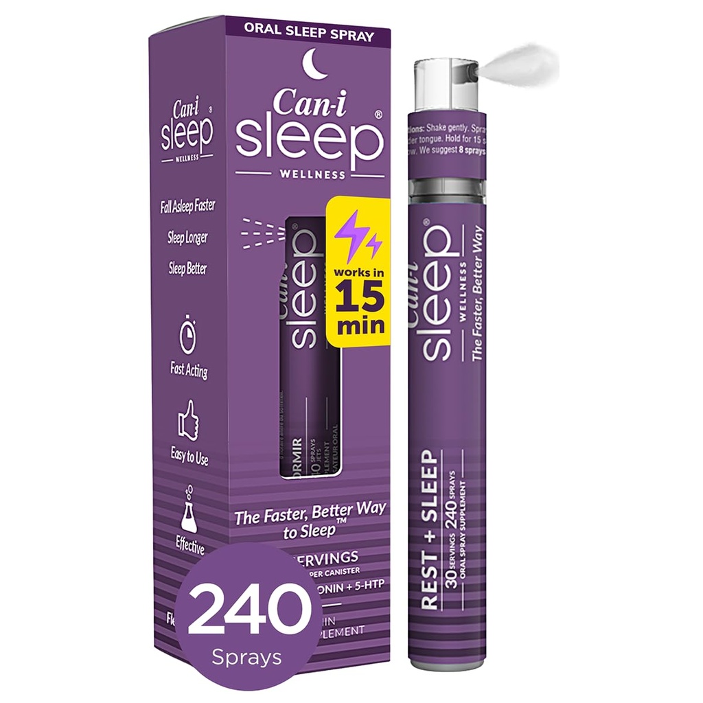 Fast-Acting Sleep Spray mit Melatonin, GABA & 5-HTP - Natural Oral Sleep Aid to Fall Asleep Quickly & Wake Refreshed - Can-i Sleep Aid for Adults - 30 Servings